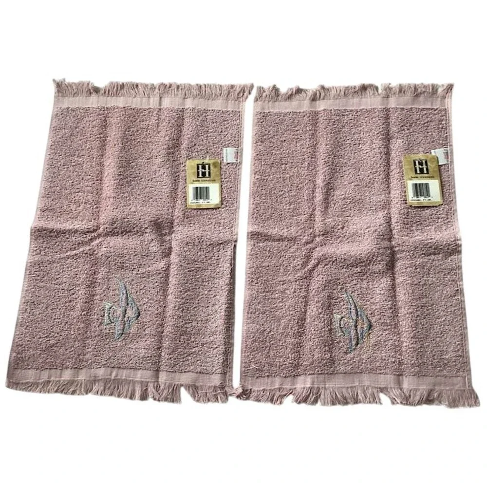 Vtg Towel Set 8 Pink Teal Angelfish Home Innovations Cozumel Bath Hand Fingertip